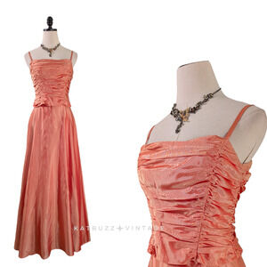 Vintage Prom Dress Maxi Gown 10 Orange 90s Y2K Strapless Fairy Grunge Tulle Glam